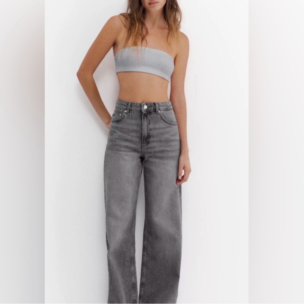 High-Waisted Wide Leg Jeans - dark blue shade